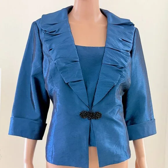 ALEX EVENINGS TWINSET BLUE JACKET & SHELL SET SIZE XL ONE BUTTON - Picture 2 of 10